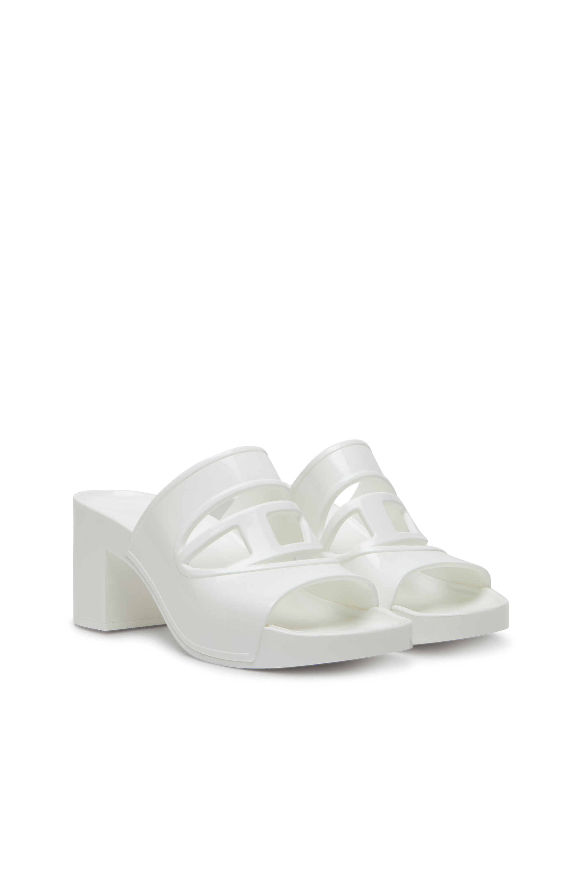 Diesel - SA-BONNIE, Woman's Sa-Bonnie-Heeled rubber slides with cut-out logo in White - 3